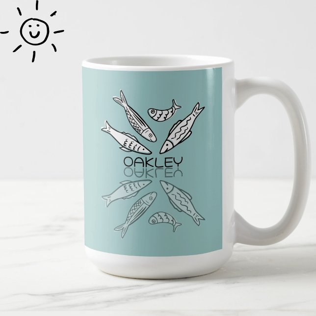 Söta blå sardiner Reflektion Doodle Anpassat namn Kaffemugg (Skapare uppladdad)