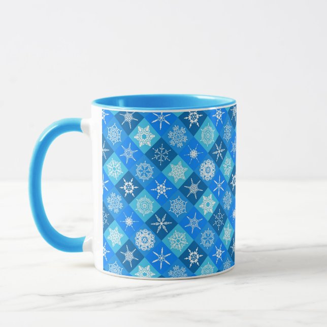 Söta blå snöflingemönsterdesign mugg (Vänster)