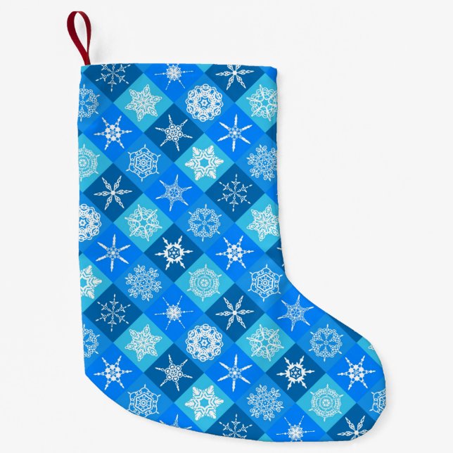 Söta blå snöflingormönsterdesign liten julstrumpa (Framsidan)