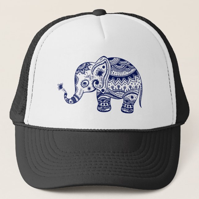 Söta blå toner Blomster Elefant Keps (Framsida)