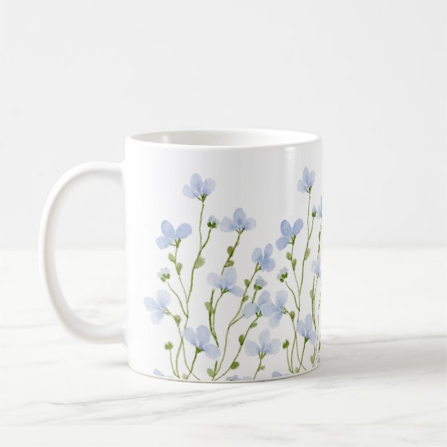 Söta blå Watercolor Wildblommor Kaffemugg (Vänster)