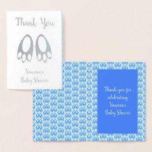 Söta blåa babypojke kanin fötter påsk baby shower folierat kort