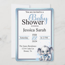 Söta blåa elefanten - Lilla Peanut Inbjudningar