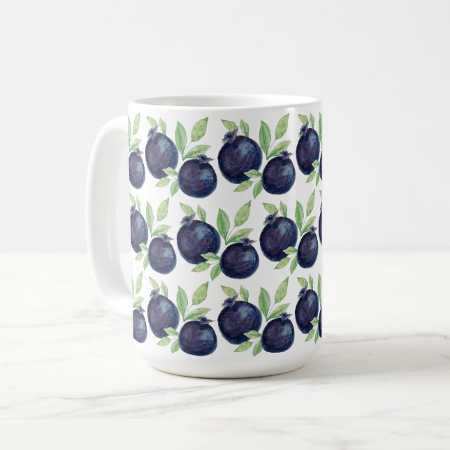 Söta blåbär akvarell handmålad kaffemugg (Framsida vänster)