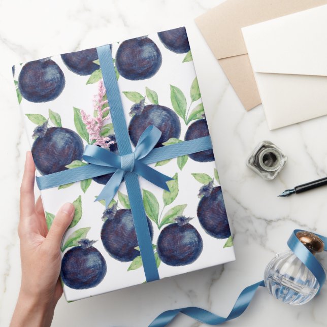 Söta blåbär akvarell handmålad presentpapper (Gifting)
