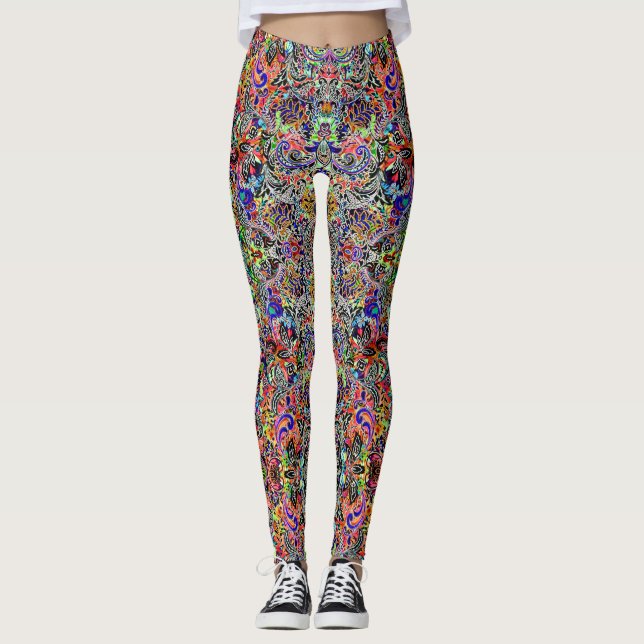 Söta blandade färgglada blommönster leggings (Framsida)