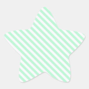 Söta blekgröna och vita diagonala ränder stjärnformat klistermärke