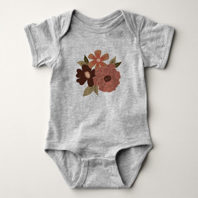 Söta blommande persikofärgade gröna blommande klän t shirt (Framsida)