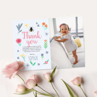 Söta blommiga bin flickor födelsedagsfoto