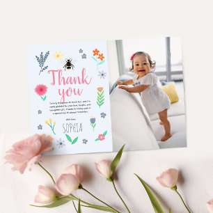 Söta blommiga bin flickor födelsedagsfoto tack kort