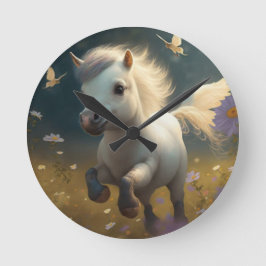 Söta blommiga Enhörningar flygande lilla ponny Rund Klocka