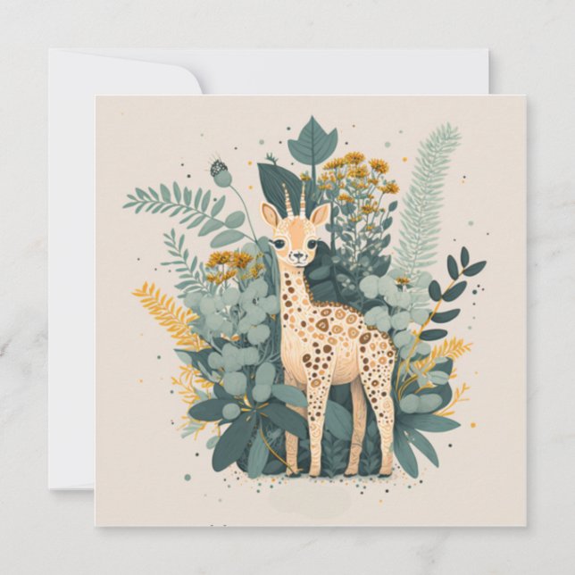 Söta blommiga giraffpappers tallrikar inbjudningar (Framsida)