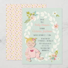 Söta blommigtar, blonda babyduschinbjudningar inbjudningar