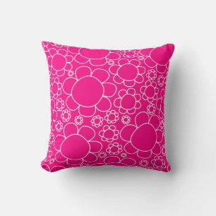 Söta blommönster Doodle blommor i varmt rosa Kudde