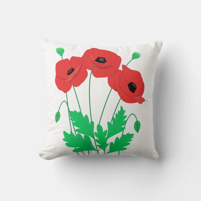 Söta blommönstret Poppies Kudde (Framsida)