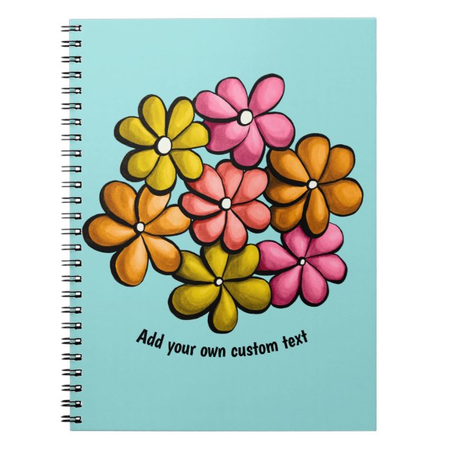 Söta blommor barn färgrik bläck teckning anpassad  anteckningsbok (Framsidan)