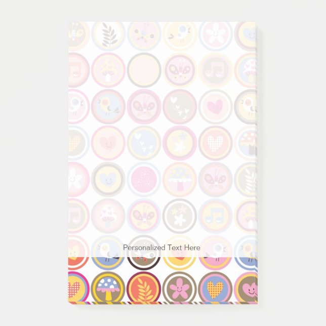 Söta blommor, fåglar, hjärtan mönster post-it block (Framsida)