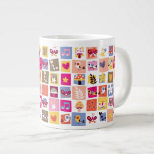 Söta blommor, fåglar, hjärtslitsar mönster jumbo mugg