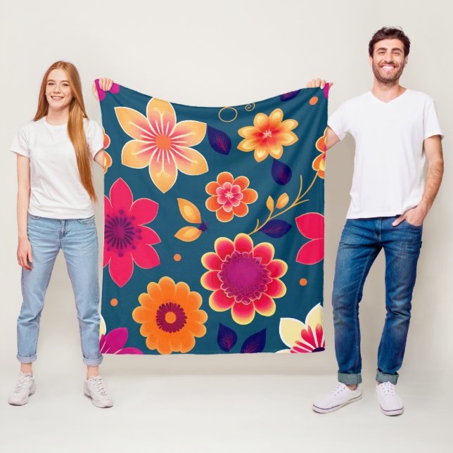 Söta blommor färgglatt blomster fleecefilt (På plats)
