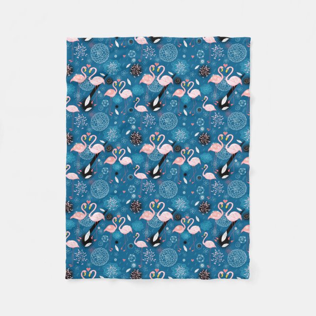 Söta blommor flamingo mönster fleecefilt (Framsidan)