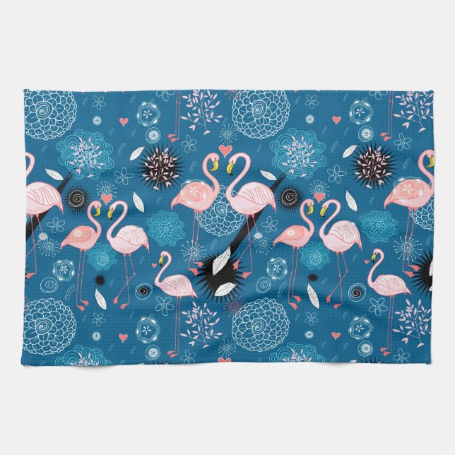 Söta blommor flamingo mönster kökshandduk (Horisontell)
