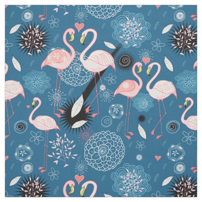 Söta blommor flamingo mönster tyg (Provkarta)