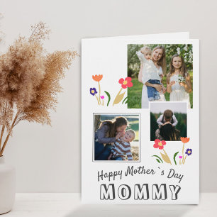Söta blommor Glad mors dag 3 Fotokort Kort