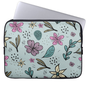 Söta blommor och blad illustrerat mönster blått laptop fodral