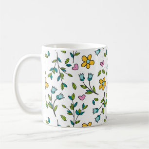Söta blommor och hjärtan ljust mönster kaffemugg