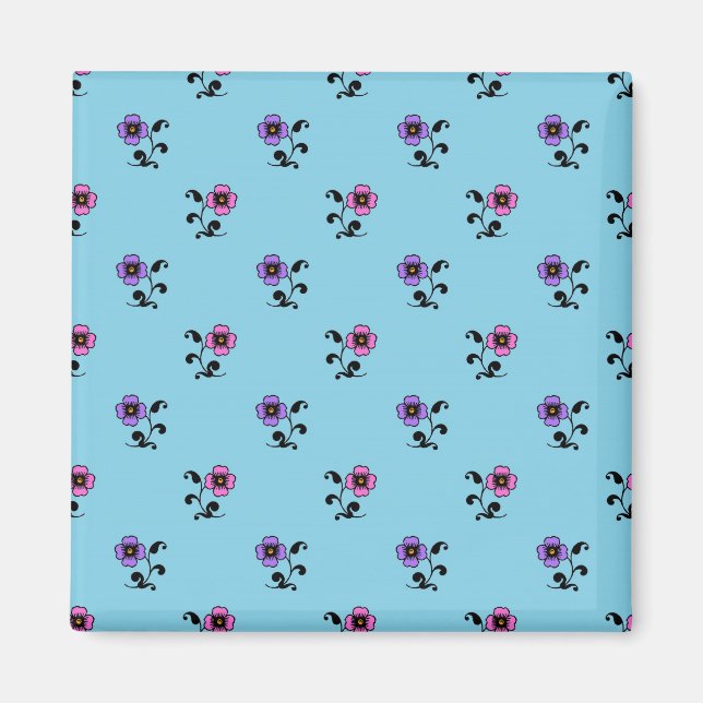 Söta blommor på blå bakgrund magnet (Framsidan)