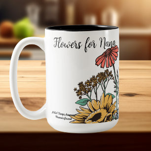 Söta blues och guld BLOMMOR För Mormor PERSONALISE Två-Tonad Mugg