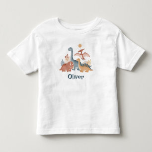 Söta Boho jordton vattenfärg dinosaurier T Shirt