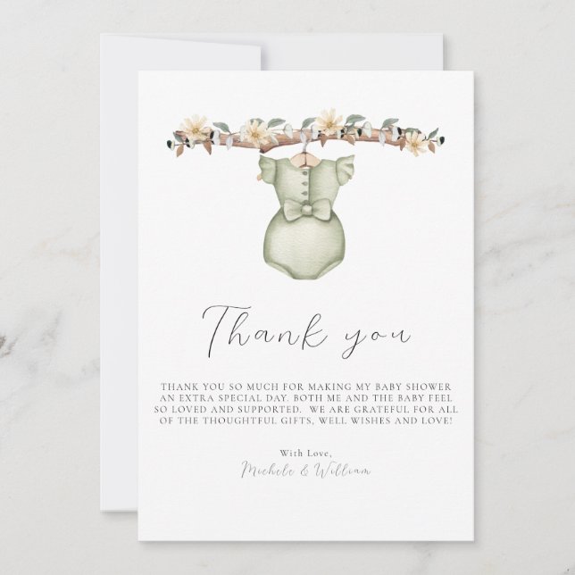 Söta Boho Kläder Baby Shower Tacksamhetskort Tack Kort (Framsida)