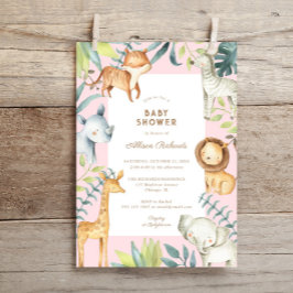 Söta boho safari-djur rosa Flickdusch Inbjudningar