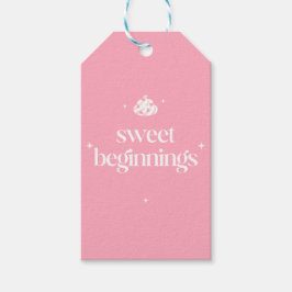 Söta Början | Rosa Och Vit Flick Babyshower Presentetikett