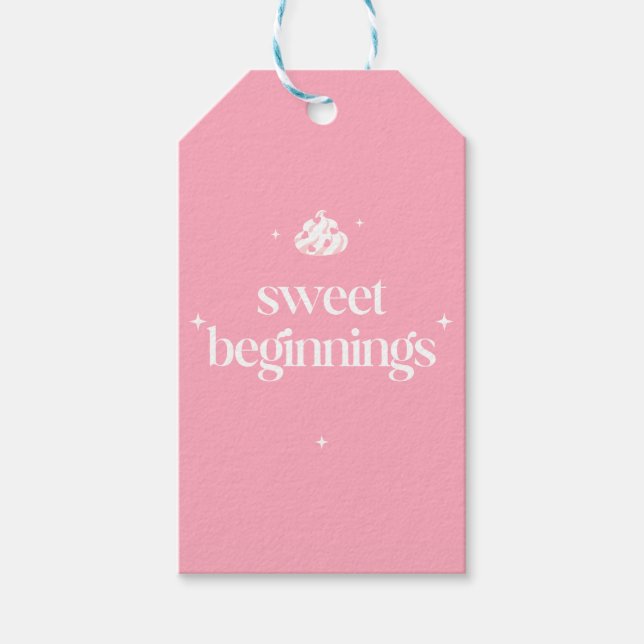 Söta Början | Rosa Och Vit Flick Babyshower Presentetikett (Framsidan)
