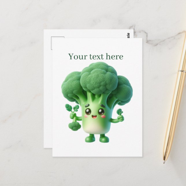 Söta broccoli-älskare lägg till text vykort (Fram/Back In Situ)