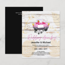 Söta bröllopsdrive-by-budgetinbjudningar