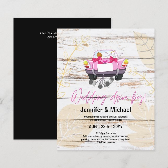 Söta bröllopsdrive-by-budgetinbjudningar (Fram/baksida)