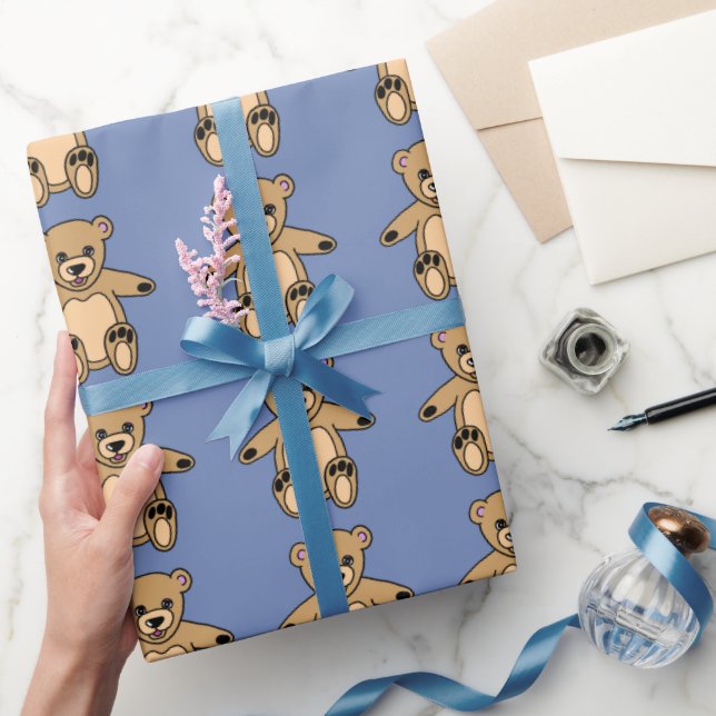 Söta Bruna Teddybjörnar Blå Presentpapper (Gifting)