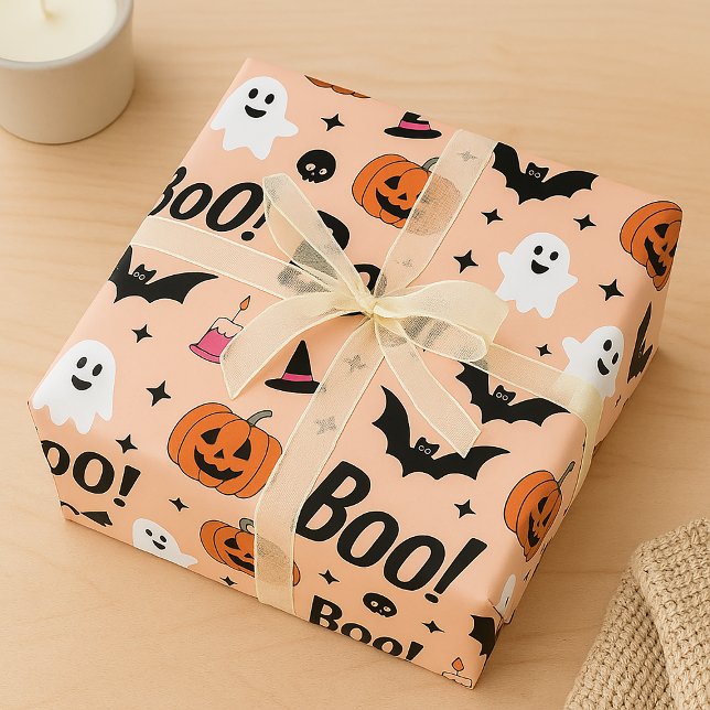Söta "Bu!" Halloween-spöken & Pumpapumpa-mönster Presentpapper (Skapare uppladdad)