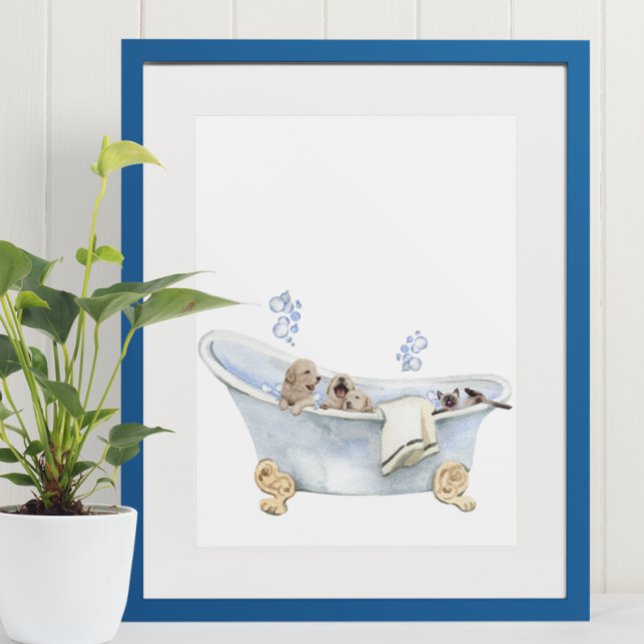 Söta bubbelbad valpungar kattunge badkar poster (Skapare uppladdad)