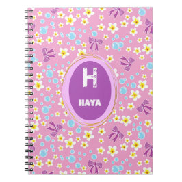 Söta bubblor, blommor, flugor, barn i mönster anteckningsbok