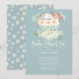 Söta Bunny Tea Kopp Blue Baby Shower-inbjudningar Inbjudningar