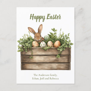 Söta Bunny Watercolor Plants Eggs Påsk Helg Vykort