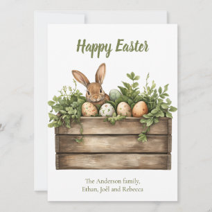 Söta Bunny Watercolor Plants Eggs Påsk Julkort