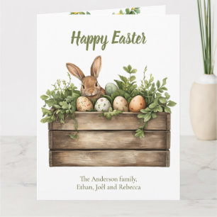Söta Bunny Watercolor Plants Eggs Påsk Kort