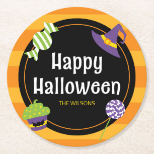 Söta Bus eller godis Happy halloween Party Underlägg Papper Rund