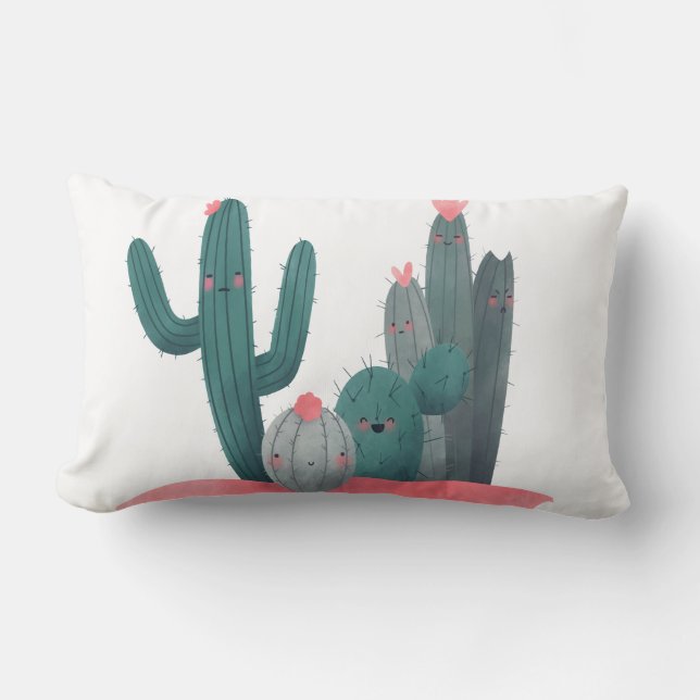 Söta Cactus Lumbarkudde (Framsida)