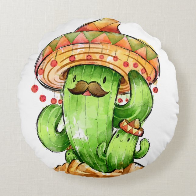 Söta Cactus Rund Kudde (Framsidan)
